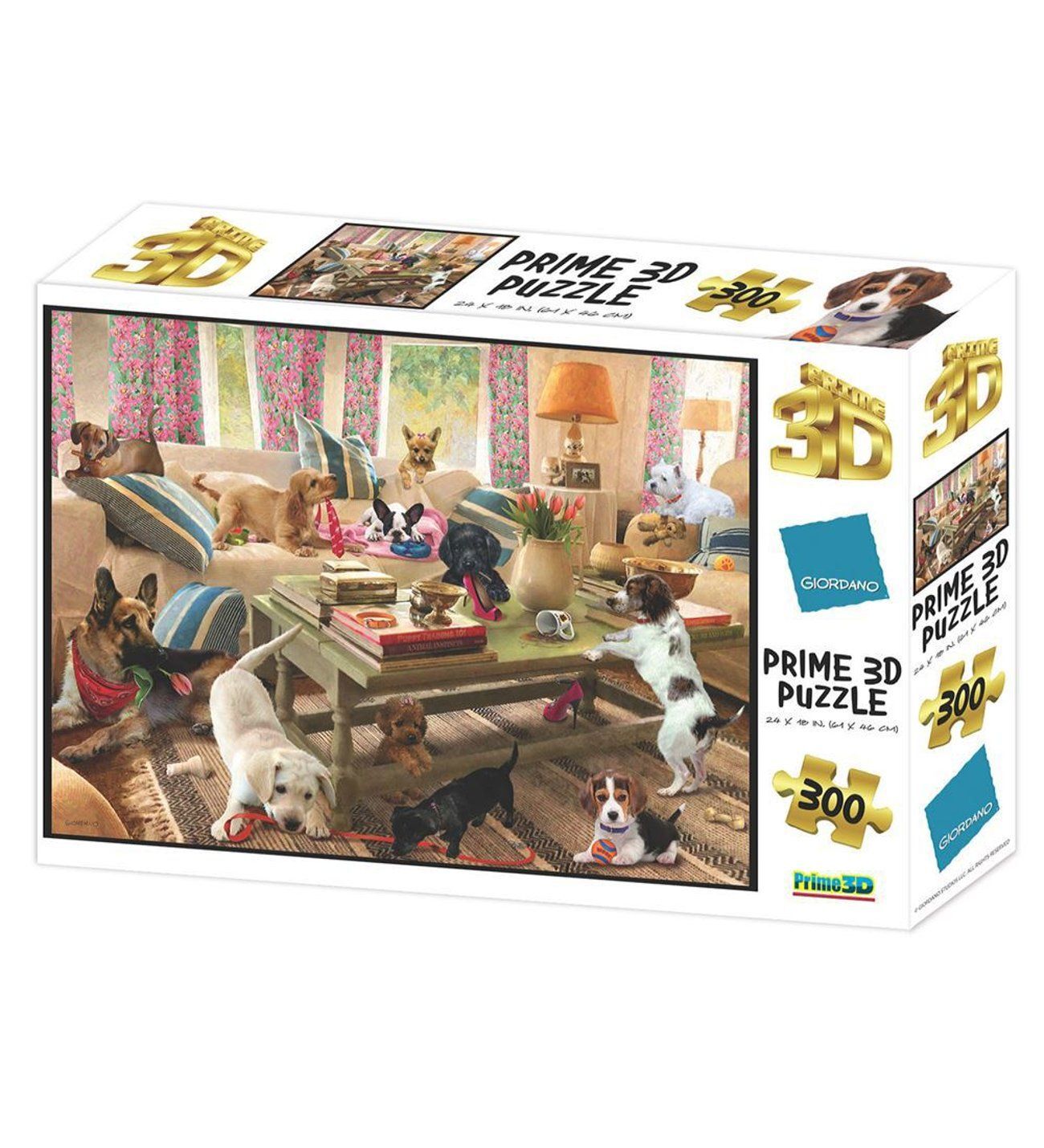 Neco Prm-12235 Prime 3D-Giordano Köpekler Oturma Odasında-300 Parça Yetişkin Puzzle