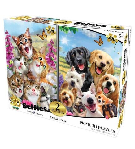 Neco Prm-10236 Prime 3D-Köpekler & Kediler Selfie-200 Parça İkili Puzzlle